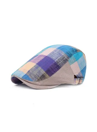 Plaid Beret Adjustable Blue 