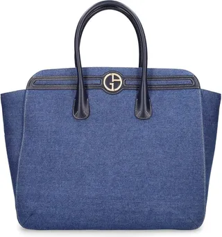 Denim & leather tote bag
