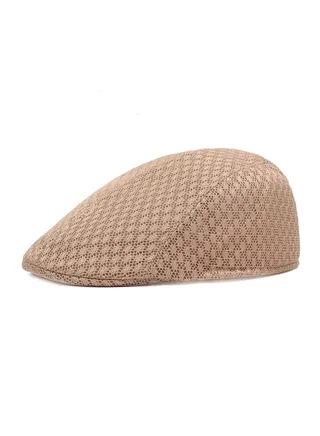 Mesh Flat Cap Berets Breathable Summer Newsboy Hat Adjustable  Beige 
