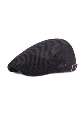 Mesh Flat Cap Berets Breathable  Adjustable  Black 