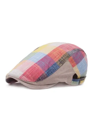Plaid Beret Adjustable Red 
