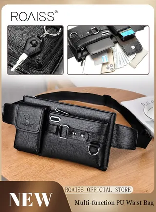 Men's Sports Waist Bag Multifunctional Outdoor Waist Bag Pu Messenger Bag Cycling Waist Bag Variety of Carrying Methods 
