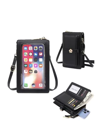 Crossbody Cell Phone Purse for Women, Touch Screen Crossbody Cell Phone Purse, Small Lightweight PU Leather Mini Messenger Shoulder Handbag with Credit Card Slots Card holder Wallets 