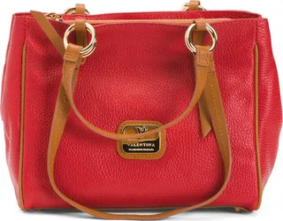 Made In Italy Large Leather Satchel With Handle Straps