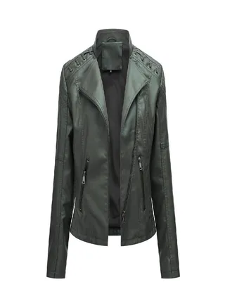 Women's  Autumn and Winter Faux Leather Jacket Women's Short Jacket Lapel Slim Thin Leather Coat Women's Motorcycle Suit 