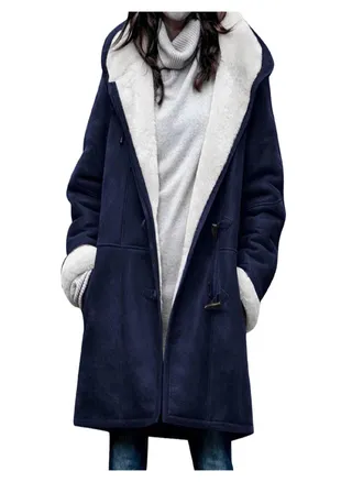 Women's Casual Fashion Loose Solid Color Hat Plus Fleece Collar Pocket Jacket Winter 