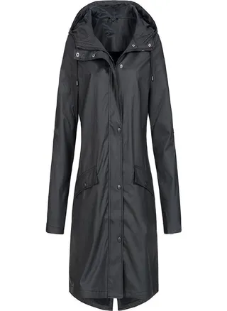 Women Solid Rain Outdoor Plus Size Hooded Raincoat Windproof Long Jacket Coat 