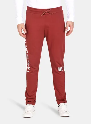 I Woke Up Like This Printed Basic Drawstring Waist Detail Mid-Rise Joggers Red 