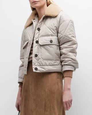 Quilted Jacket with Faux Shearling Collar