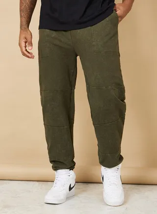 Cut and Sew Panel Acid Wash Relaxed Fit Jogger 