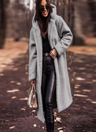 Women's Long Autumn And Winter Solid Color Long-Sleeved Woolen Women's Coat 