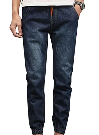 Solid Drawstring Joggers Dark Blue 