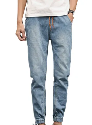 Solid Drawstring Joggers Light Blue 
