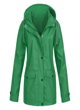 Women Solid Stripe Rain Jacket Outdoor Plus Waterproof Hooded Raincoat Windproof 