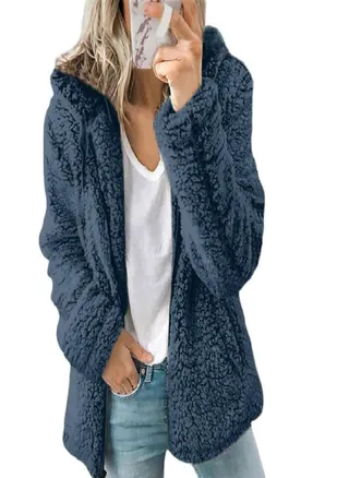 Coats for Women Wool Fur Fluffy Furry Coat Fleece Jackets Hooded Long Sleeve Winter Warmer Plush Fleece Cardigan 