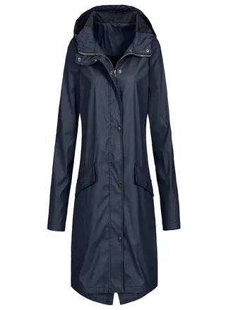 Women Solid Stripe Rain Jacket Outdoor Plus Medium And Long Waterproof Hooded Raincoat Windproof 