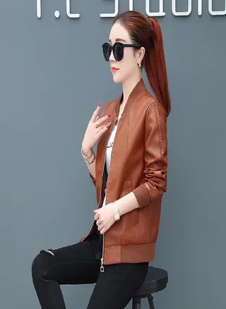 Autumn And Winter Leather Jacket Women Pu Leather Short Jacket Large Size Women 'S Slim Casual Jacket 