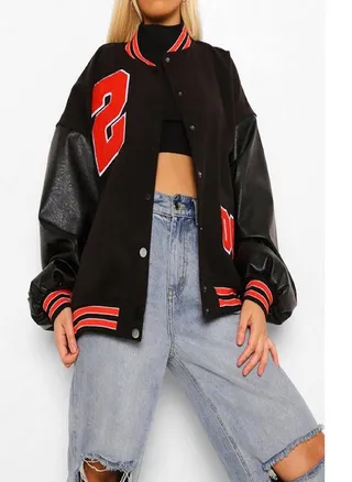 Women 's Vintage Varsit Jacket Long Sleeve Oversized Bomber Coats Letter Print Baseball Jacket  Streetwear 