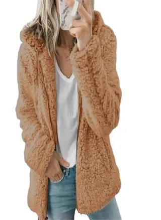 Coats for Women Wool Fur Fluffy Furry Coat Fleece Jackets Hooded Long Sleeve Winter Warmer Plush Fleece Cardigan 
