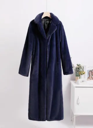 Women Contrast Color Mink Faux Fur Coat Turn Down Collar Winter Fur Lady Long Coat 