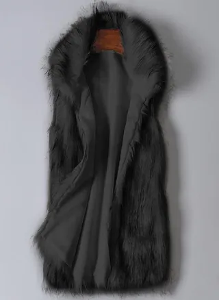 Women's Wool Vest Faux Fur Vest Stand Collar Faux Fur Coat Vest Jacket 