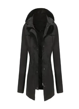 Women 'S Trench Coat Women 'S Mid -Length Cardigan Hooded Jacket Outdoor Raincoat 