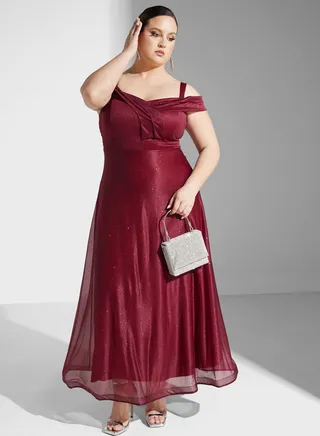 Shimmer Cold Shoulder Fit & Flare Dress