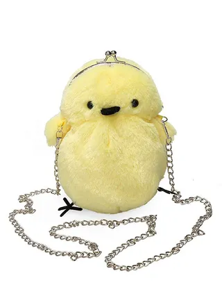 Women Plush Crossbody Bag, Lovely Chick Purse Crossbody Fluffy Fur Coin Wallet Chain Pouch, Chic Small Shoulder Purse Cell Phone Wallet for Girls Yellow 