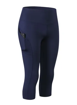 Women Quick Dry Breathable Elastic Cropped Pants Dark Blue 