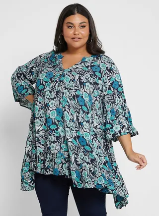 Floral Printed Ruffle Sleeve Tunic