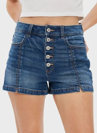 Button Detail Denim Shorts 