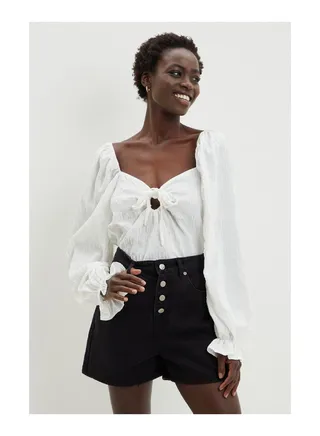 Black Denim Button Front Shorts 