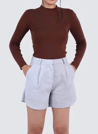 Women's checked Slant Pockets Short in Soft Blue 