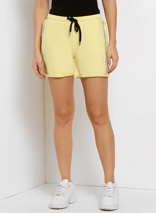 Stripes Pattern Elastic Waistband Drawstring Shorts Lime 