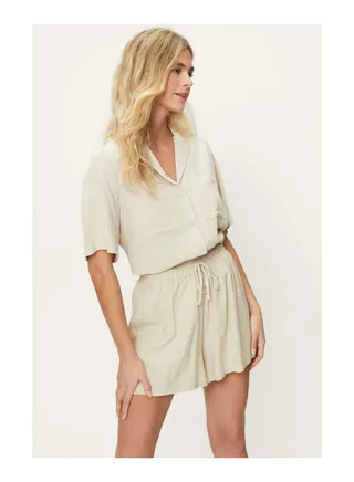 Linen Drawstring High Waist Flippy Shorts 