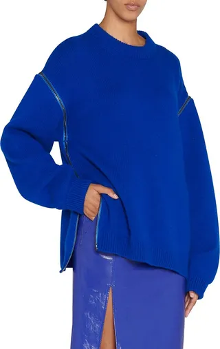 Zipper Crewneck Cashmere Top