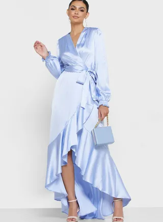 Ruffle Hem Tie High Low Dress 