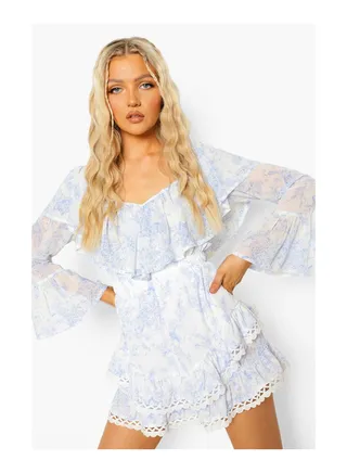 Porcelain Print Double Frill Shorts 