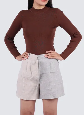 Women's checked Slant Pockets Short in Oxford Tan 