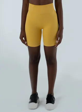 Turkiye Nylon Women High Waisted Biker Shorts Sport Legging Shorts Workout Cycling Athletic Running Yoga Gym Volleyball for Ladies with Tummy Control Yellow Pollen 