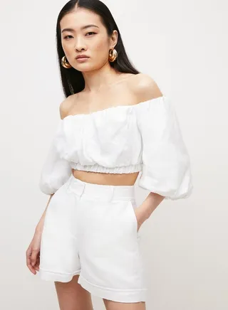 Linen Blend High Waist Shorts 