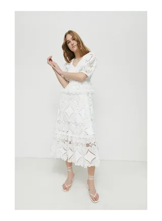 Lace V-Neck Midi Tier Dress 