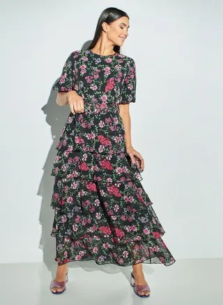 2Xtremz All-Over Floral Print Dress with Belt and Balloon Sleeves 