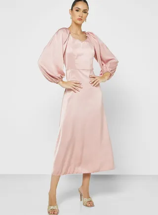 Puff Sleeve Satin Dress
