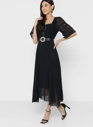 Lace Detail Chiffon Dress