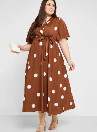 Polka Dot Pleated Dress 