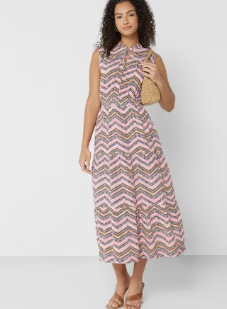 Ruched Waist Printed Dress 