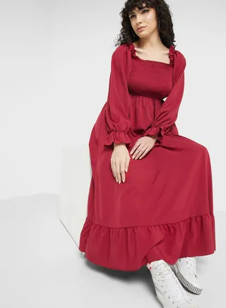 Urban Minx Puff Sleeve Dress With Smock Detail 