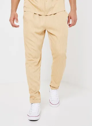 Striped Straight Fit Pants with Turn Up Hem 
