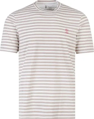 Brunello Cucinelli Logo-Embroidered Striped T-Shirt